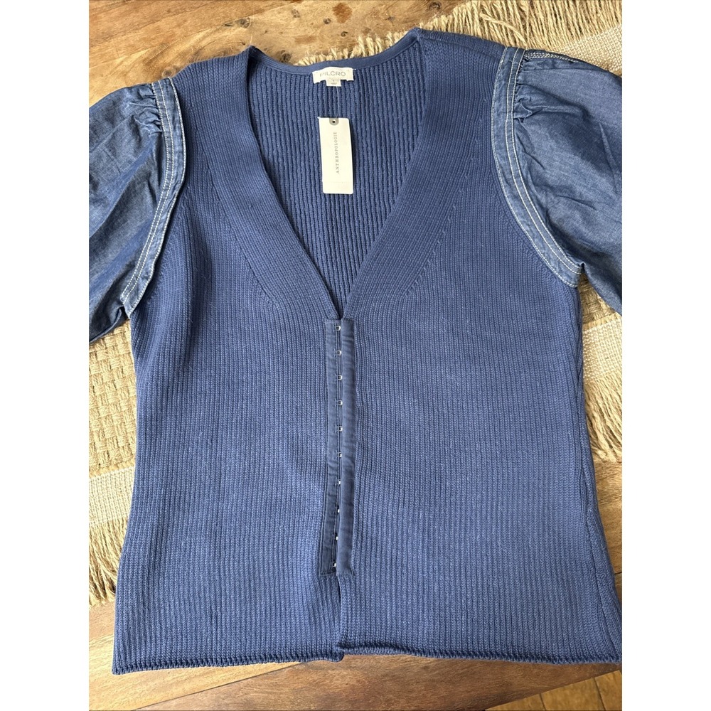 PILCRO By Anthropologie Puff-Sleeve Cardigan Sweater Women's Size‎ S - Picture 2 of 7